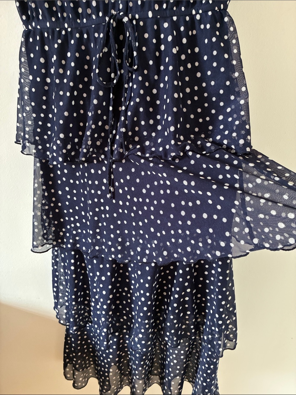 Navy and White Polka Dot Tiered Maxi Dress - Source Unknown - Size S - Picture 5 of 8